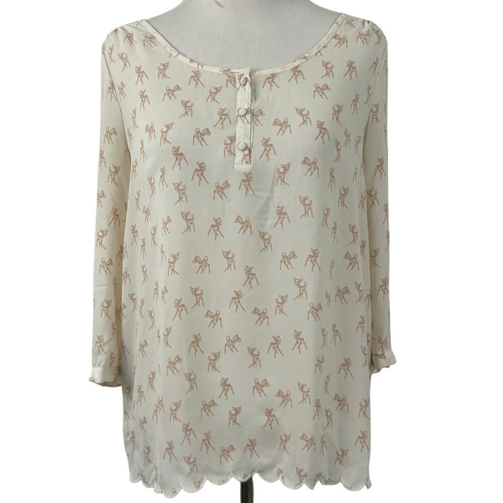 Disney Bambi LC Lauren Conrad Blouse Deer Print Whimsy Cottagecore Women S